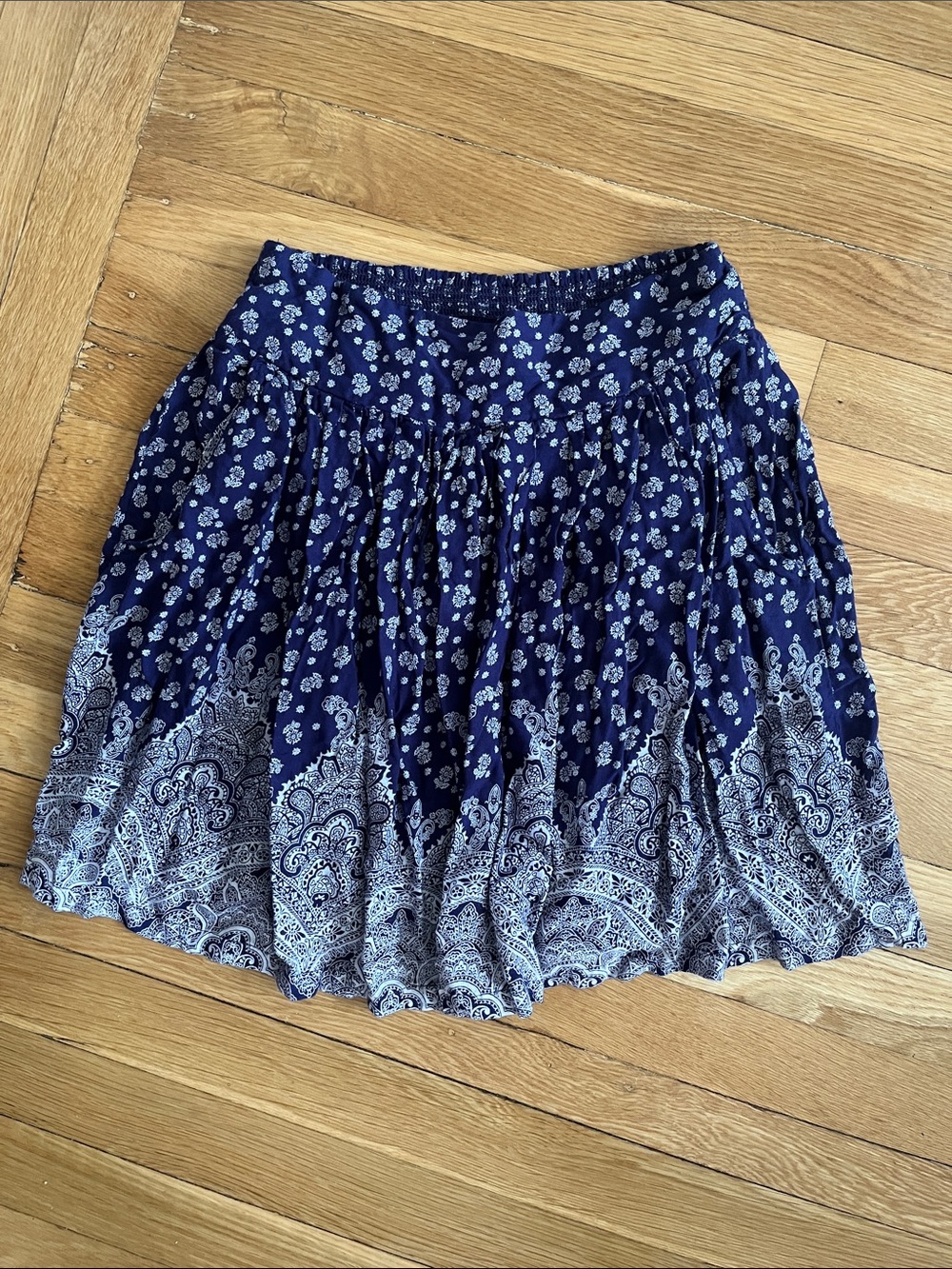 Japna Navy Blue Floral Border Skirt